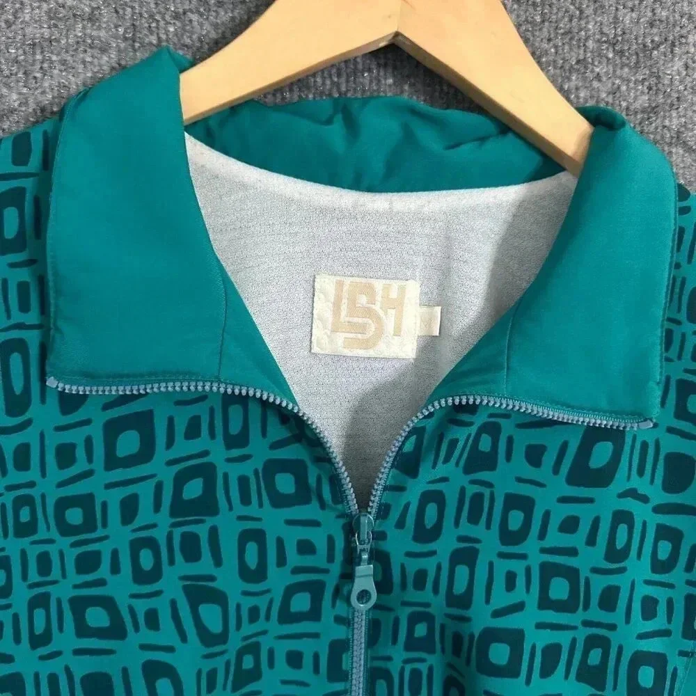 Vintage 90s LBH Windbreaker Womens Medium Teal Green Geometric Sporty Jacket - Picture 7 of 16